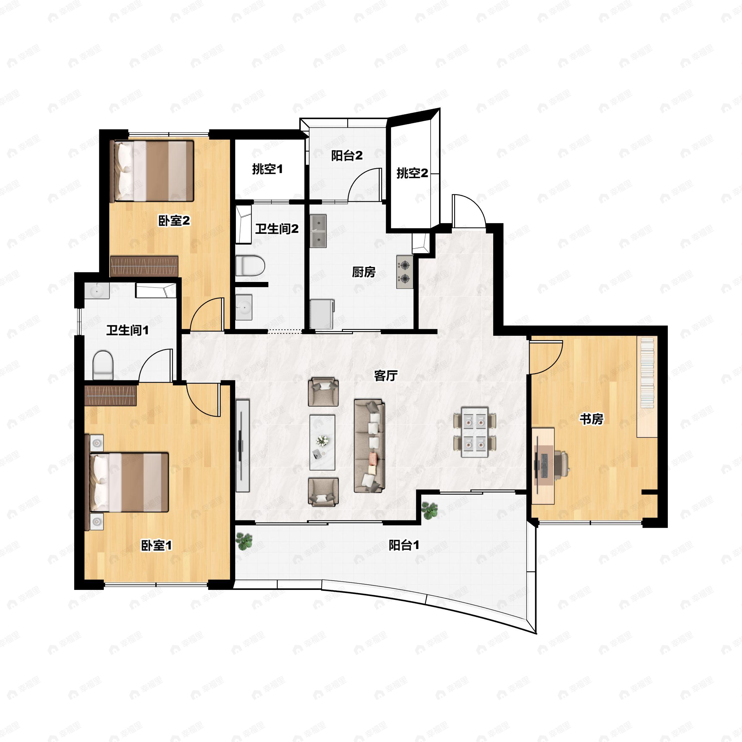 3室2厅2卫建面131平户型图