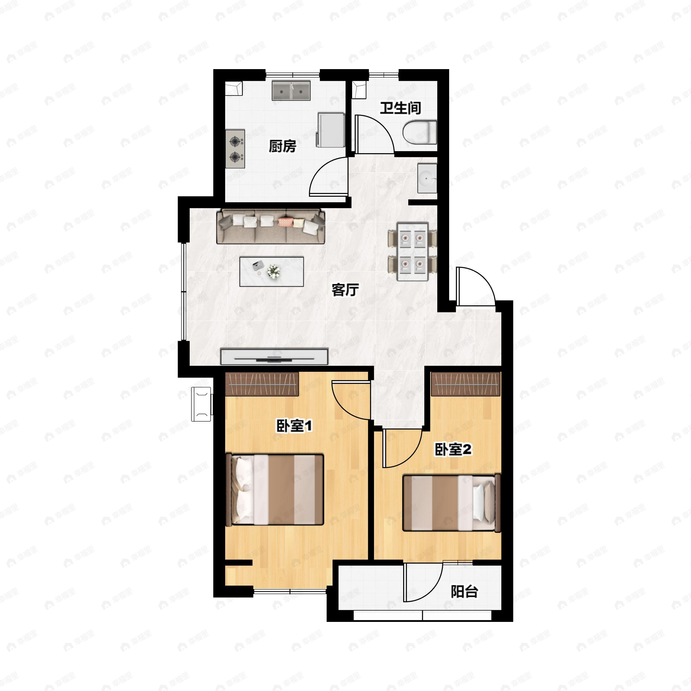 2室2厅1卫建面75平户型图