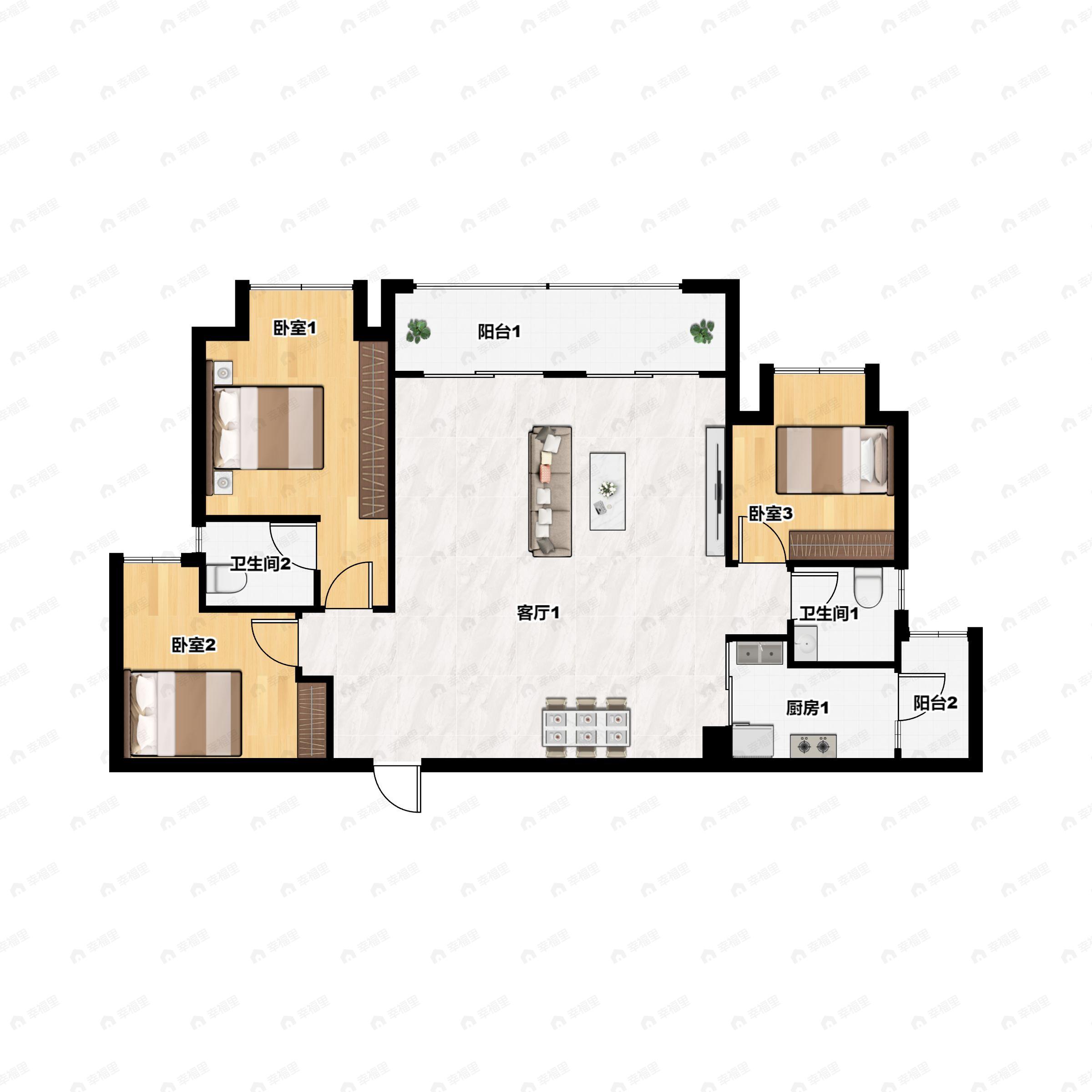 3室2厅2卫建面118平东北户型图