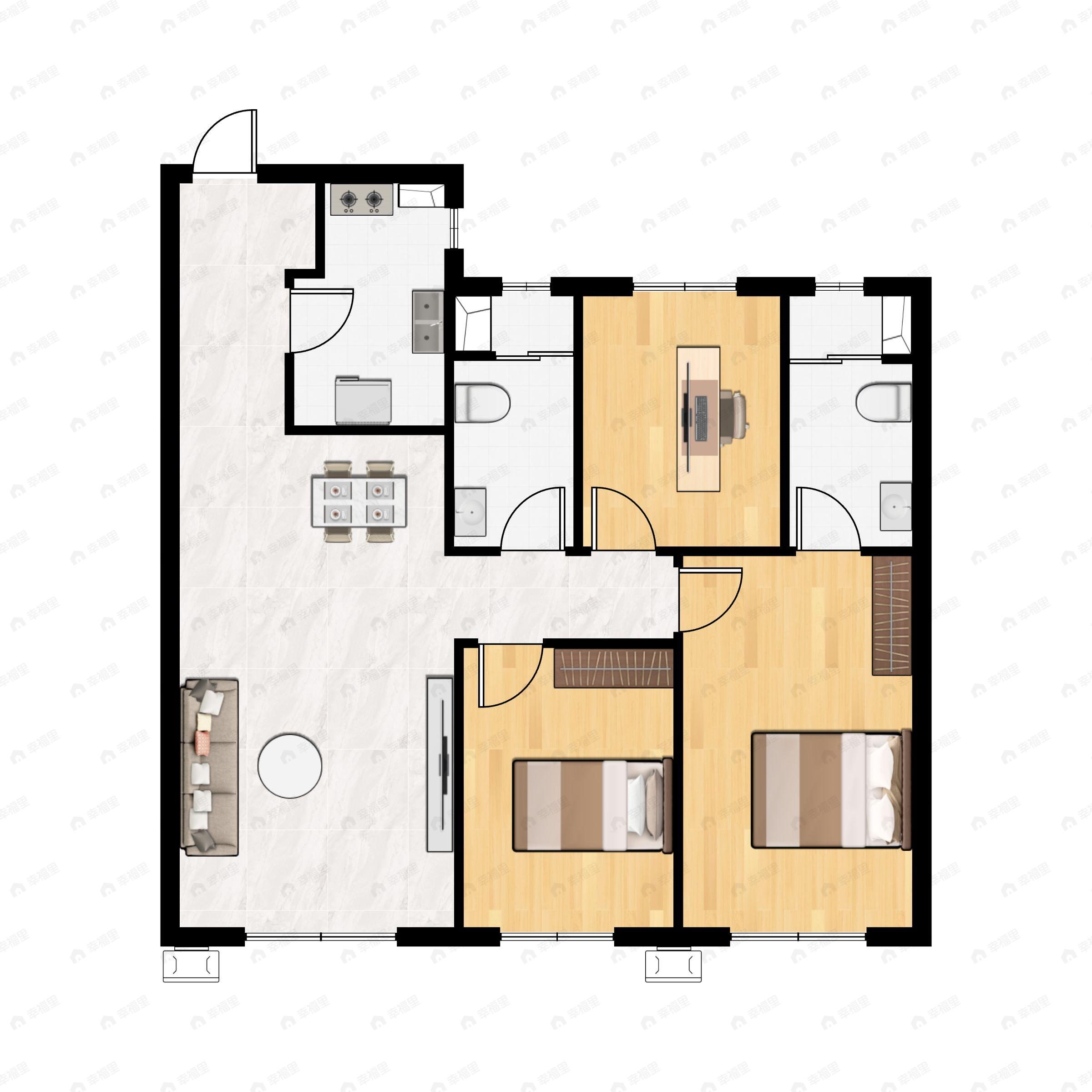 3室2厅2卫建面119平南|北户型图
