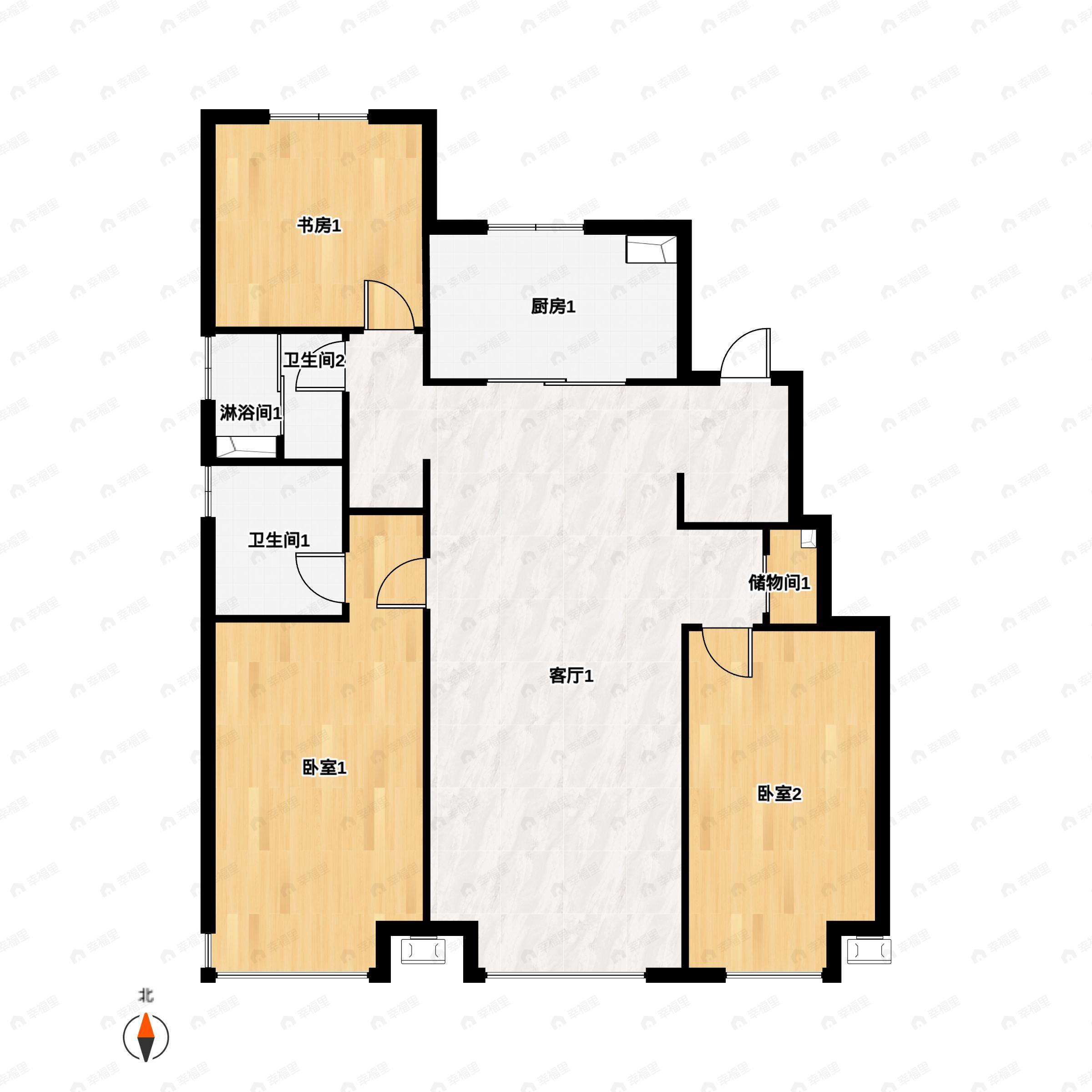 3室2厅2卫建面118平南|北户型图