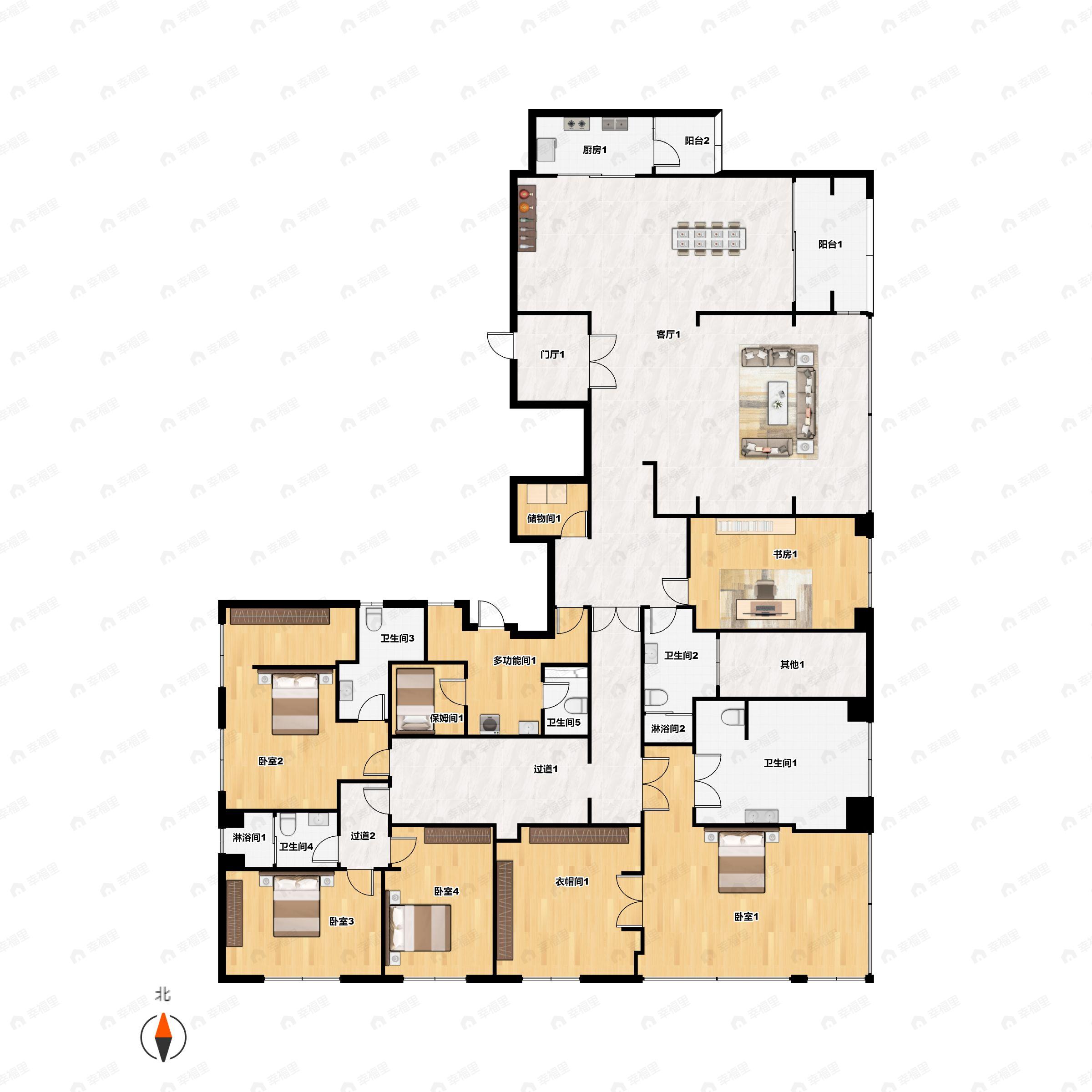 6室2厅5卫建面378平南户型图