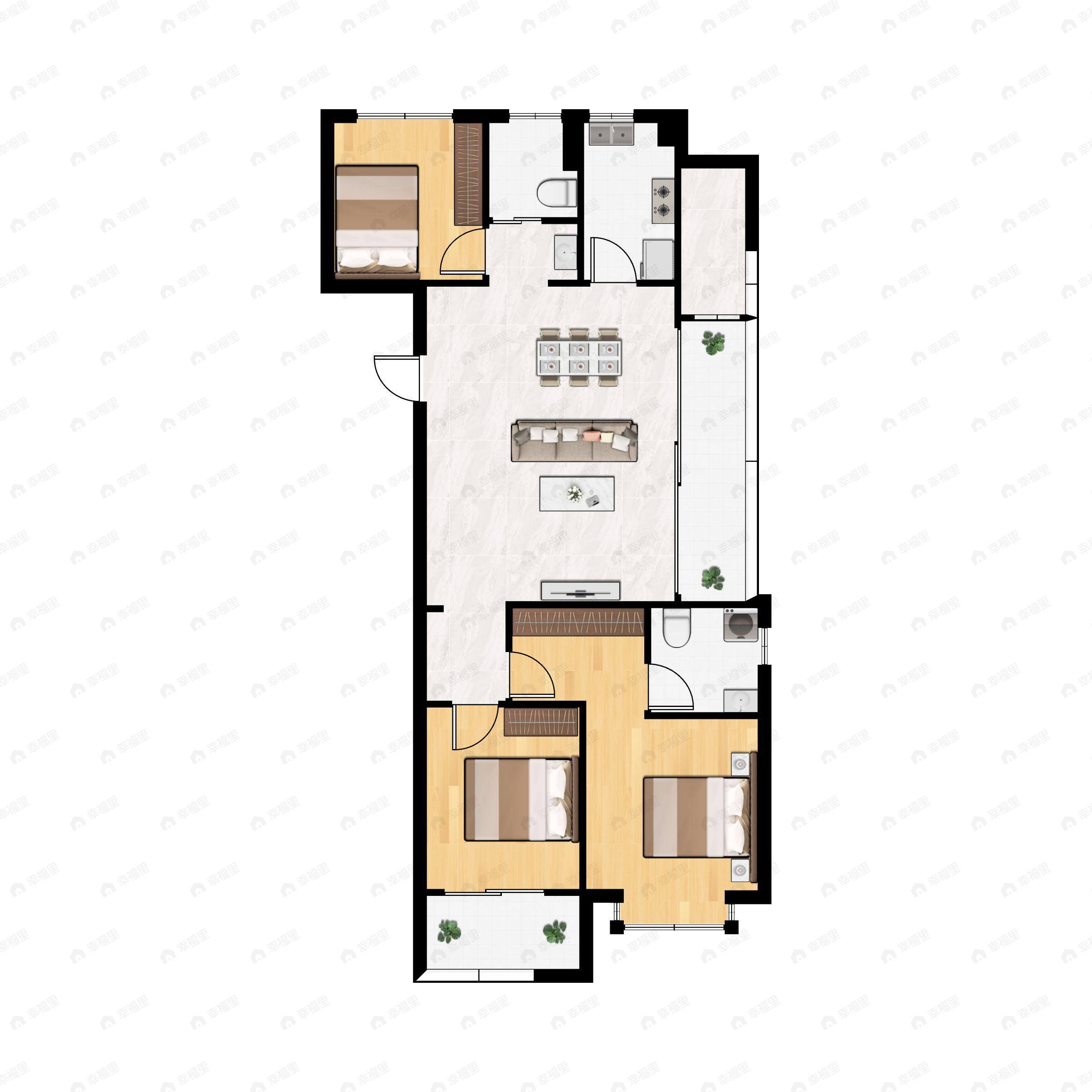 3室2厅2卫建面108平南户型图