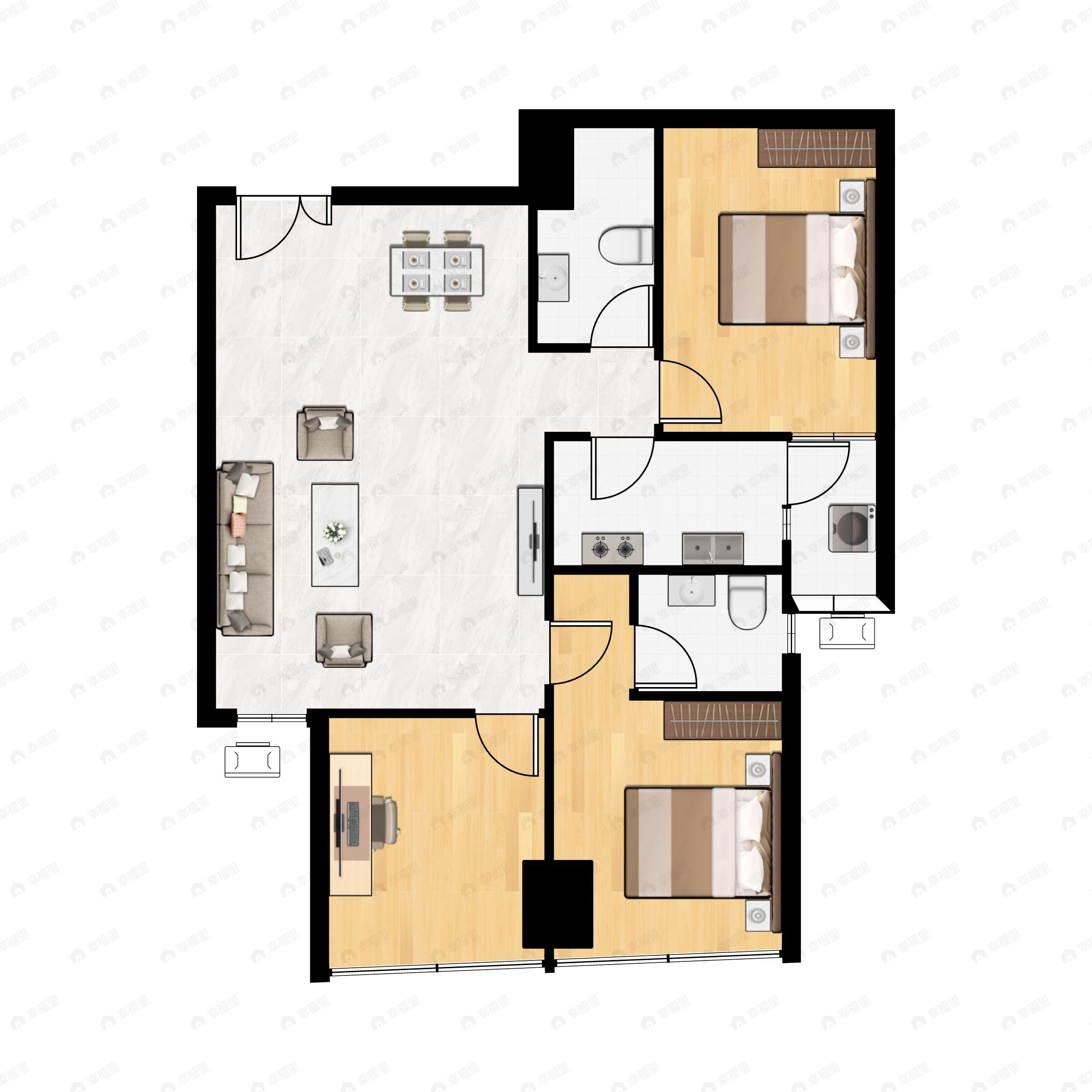3室2厅2卫建面92平南户型图