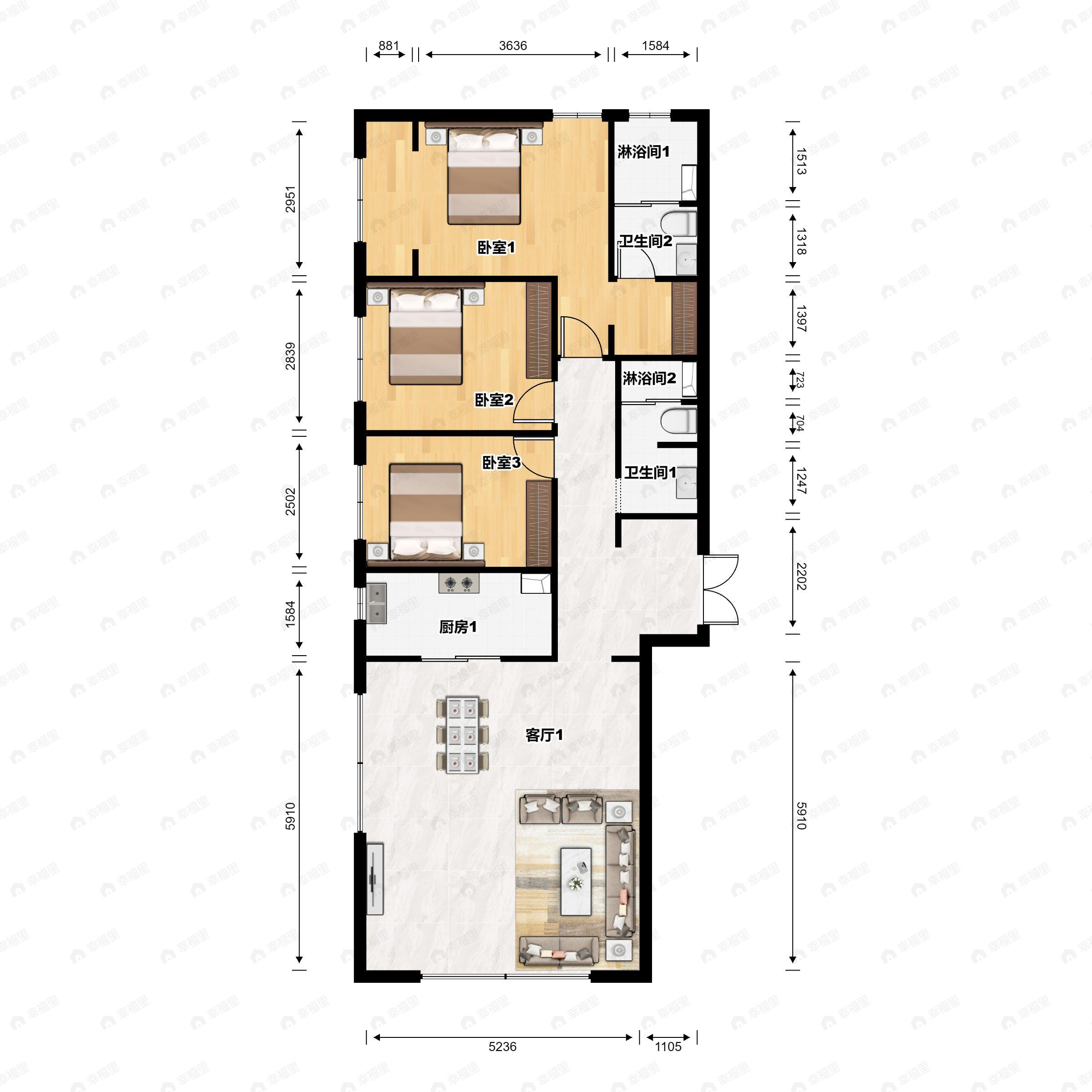 3室2厅2卫建面192平户型图