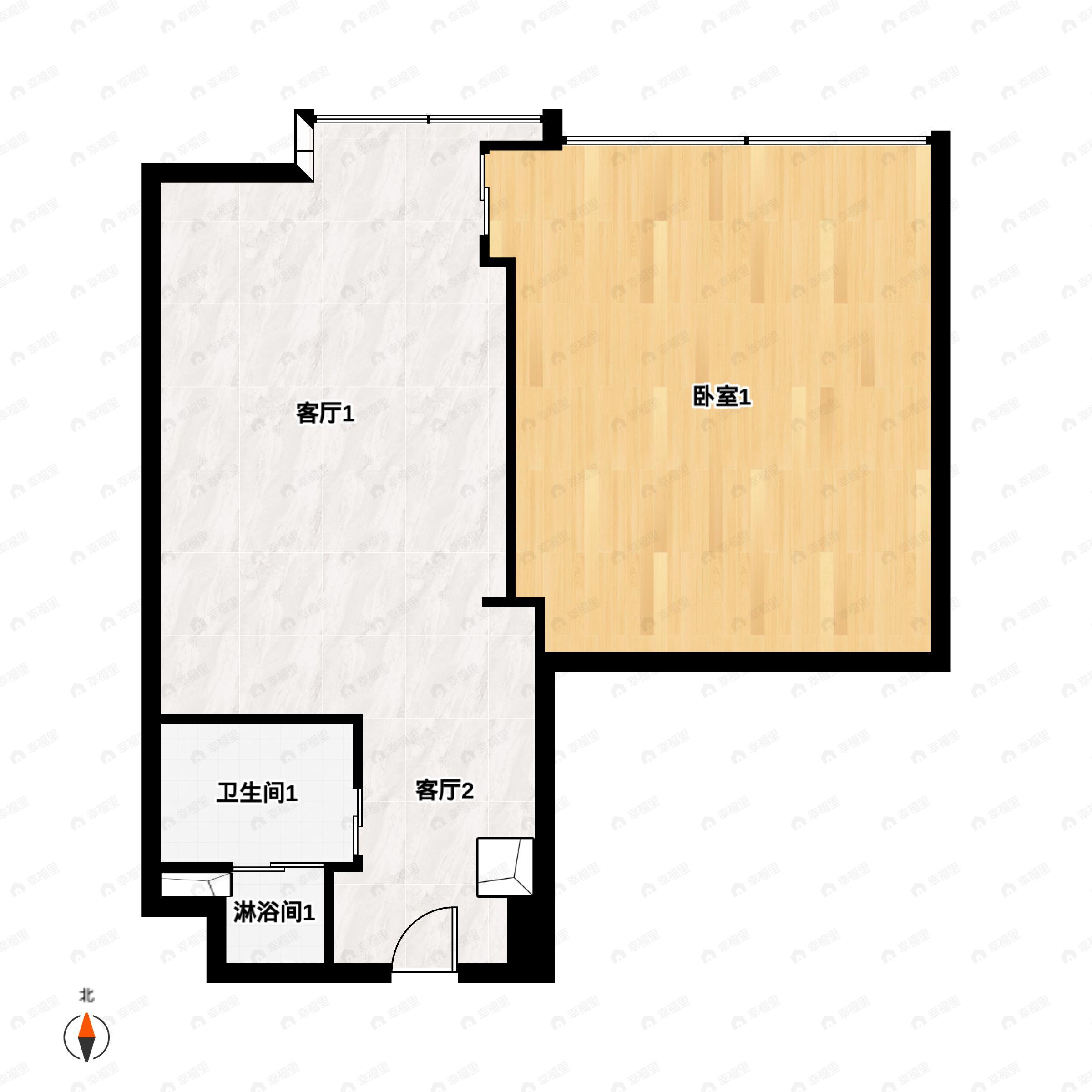 1室2厅1卫建面76平北户型图