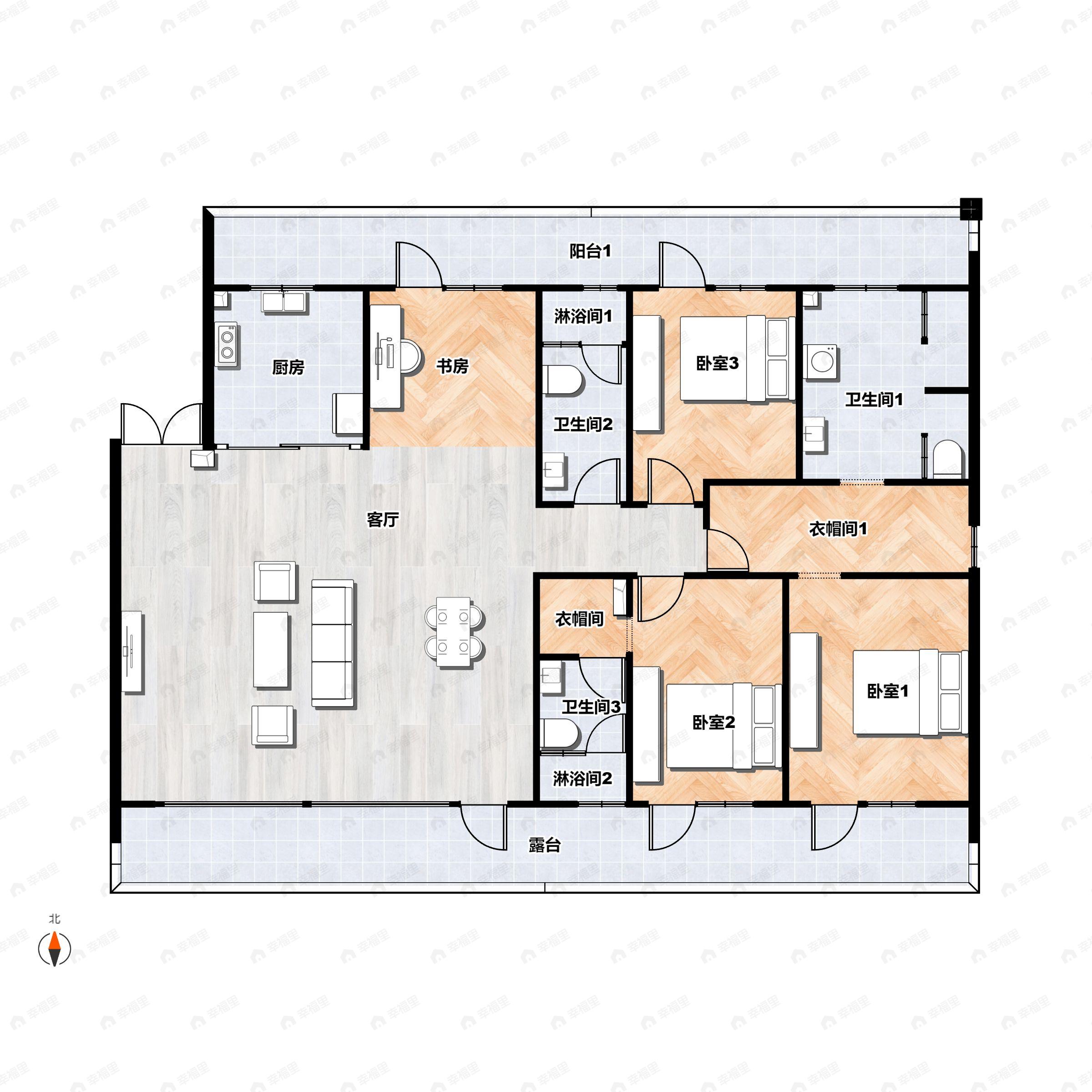 4室2厅3卫建面197平户型图