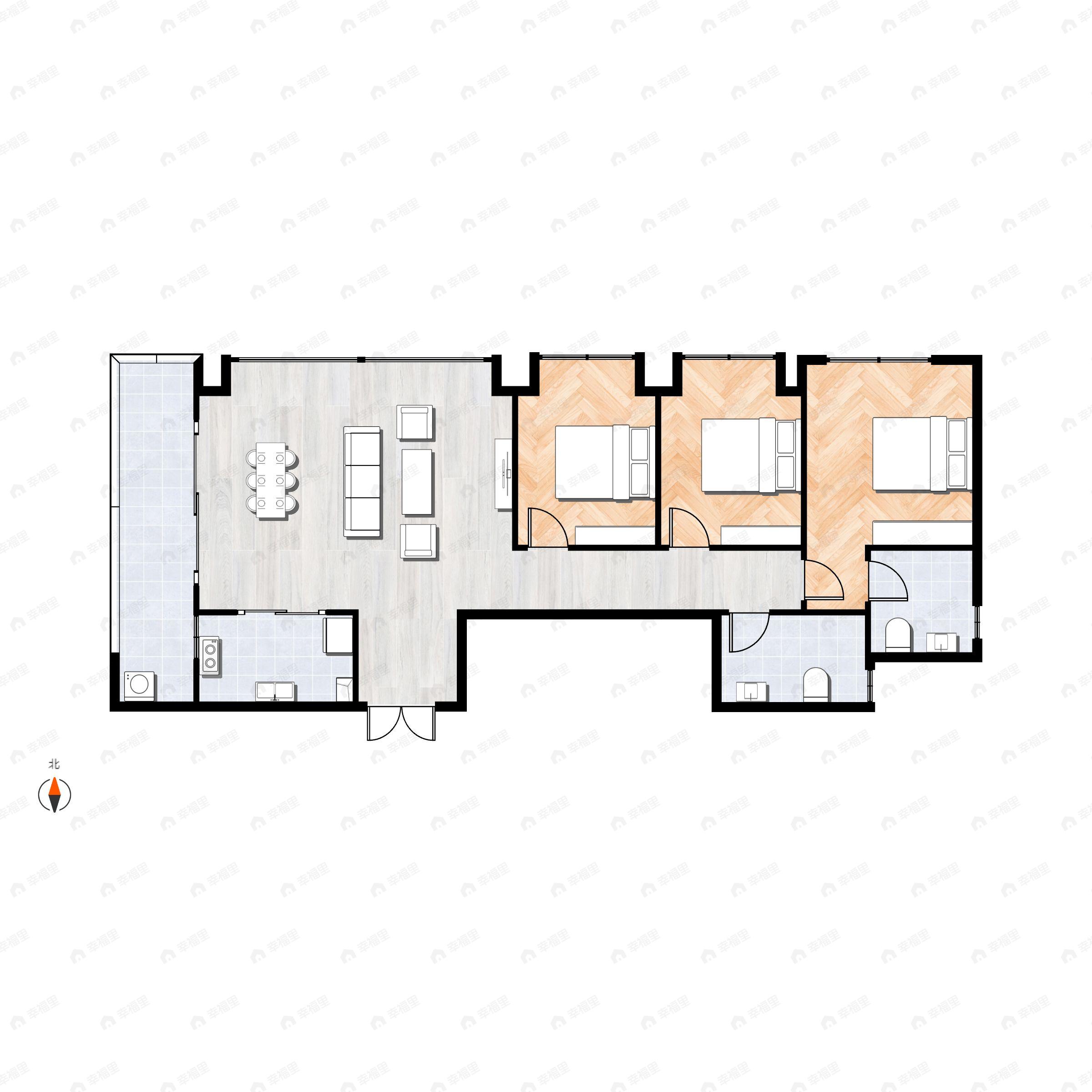 3室2厅2卫建面99平南|北户型图