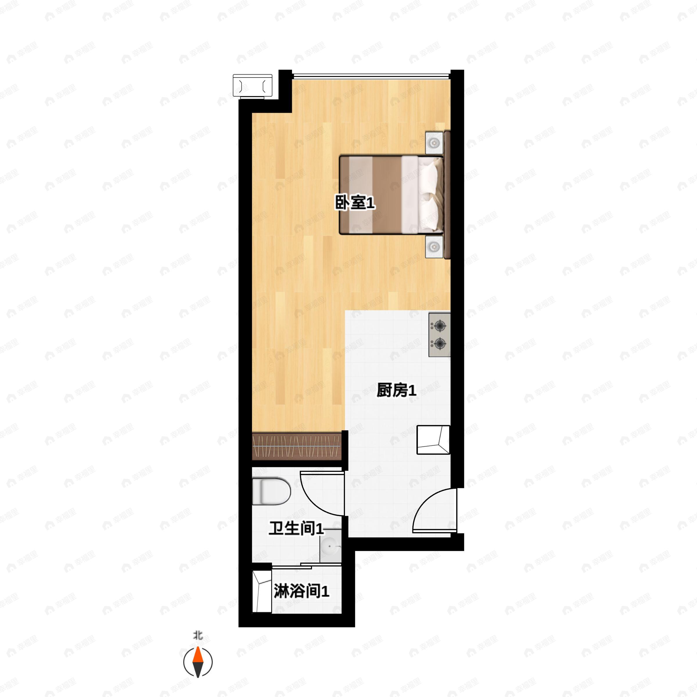 1室1厅1卫建面44平户型图