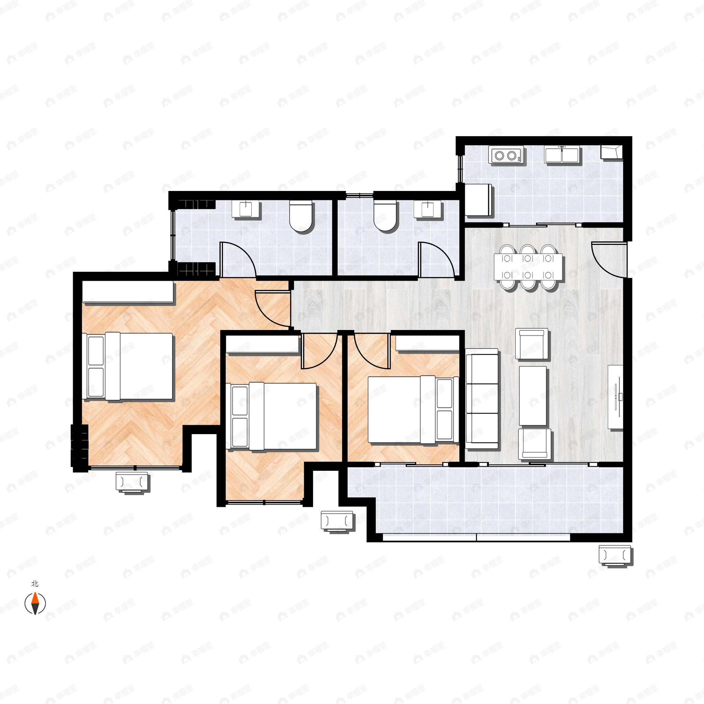 3室2厅2卫建面82平户型图