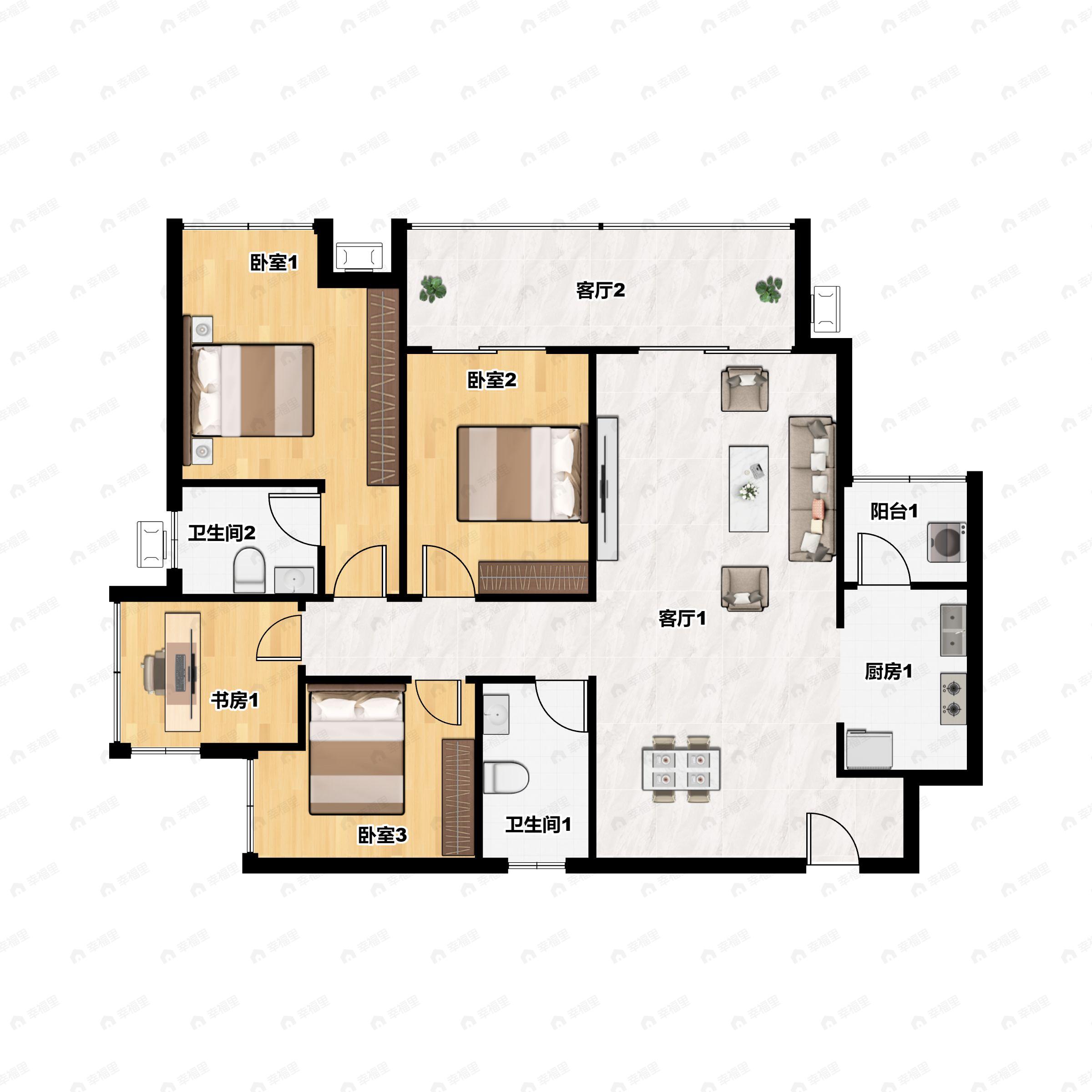 4室2厅2卫建面123平北户型图