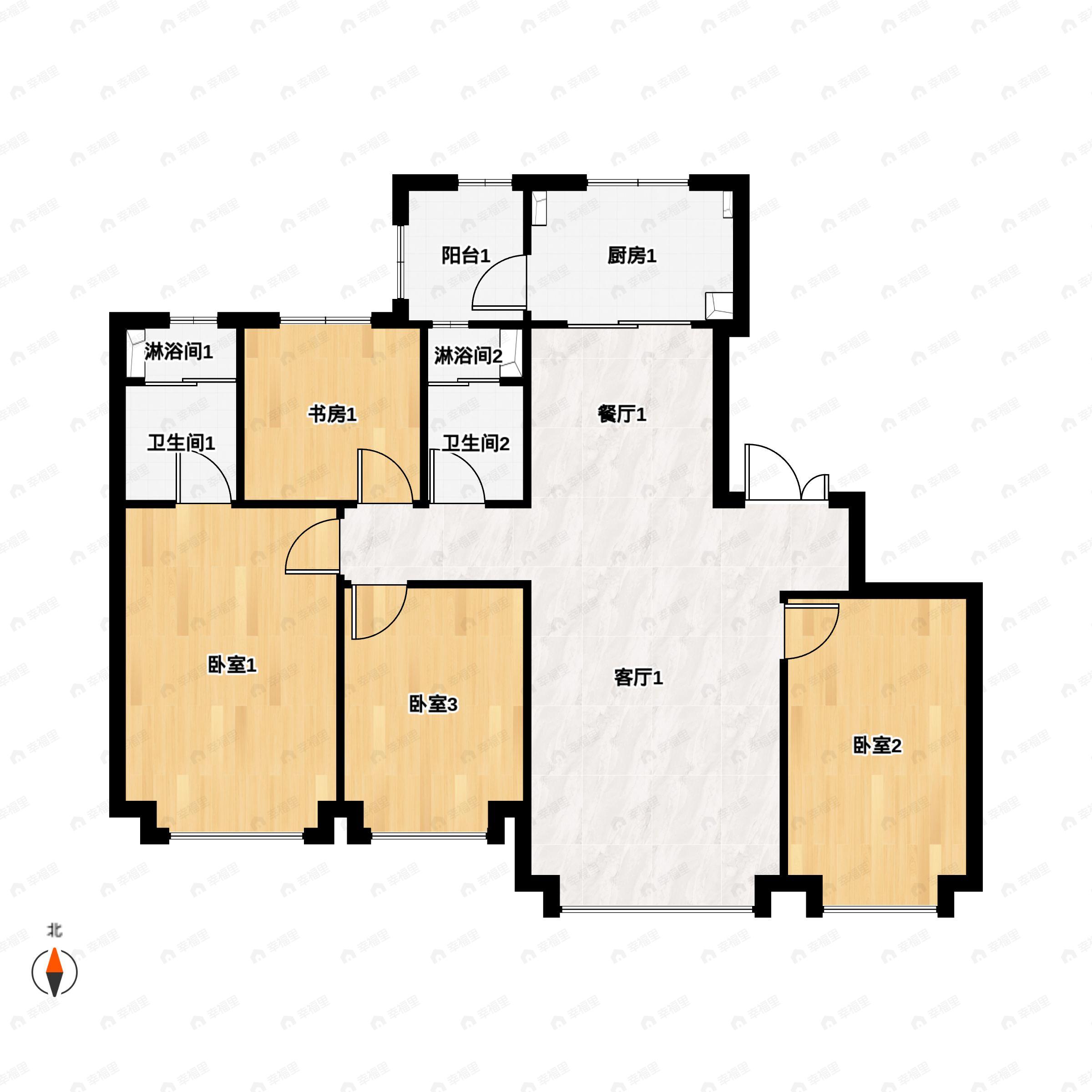 4室2厅2卫建面147平南|北户型图
