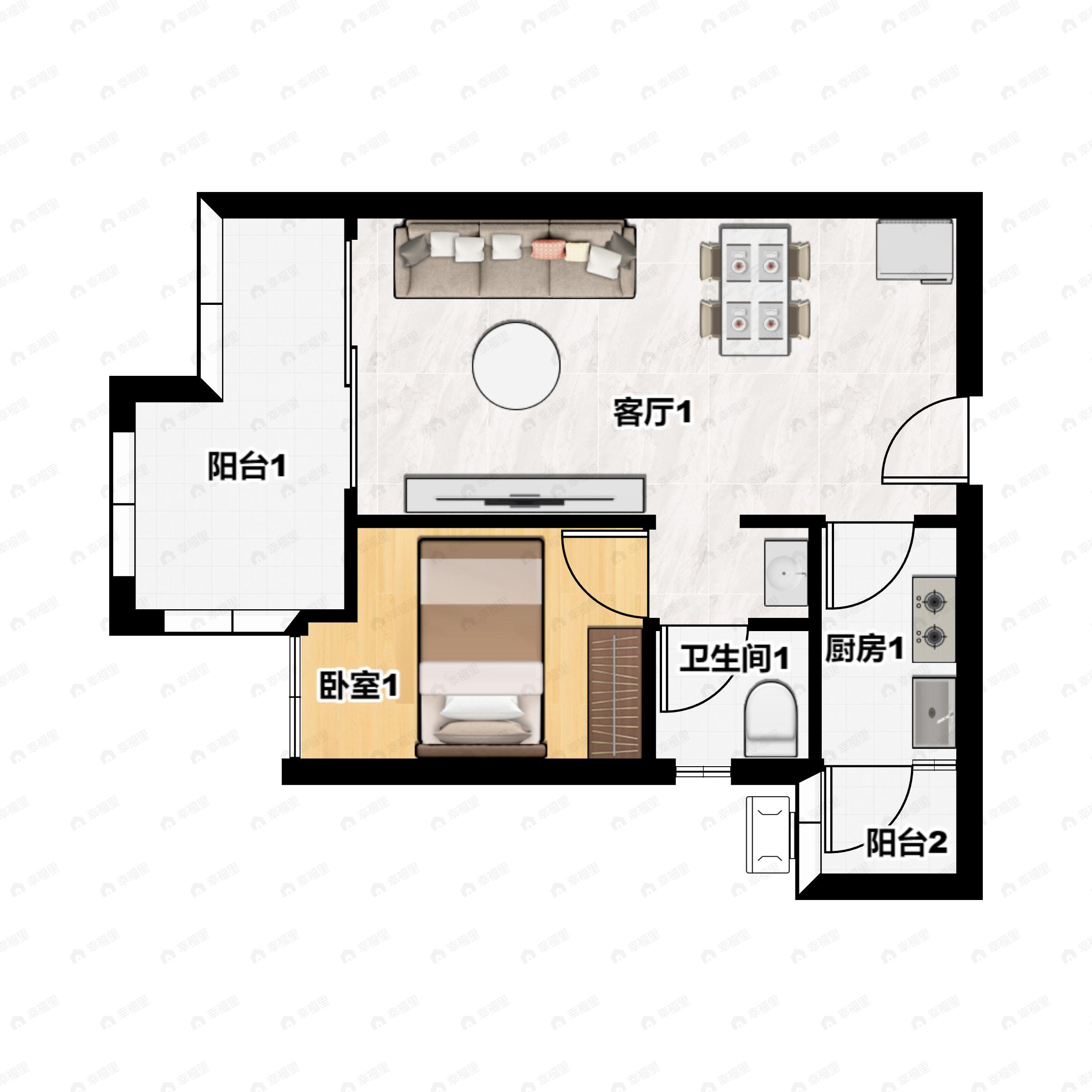 龙江太古城2室1厅1卫户型图