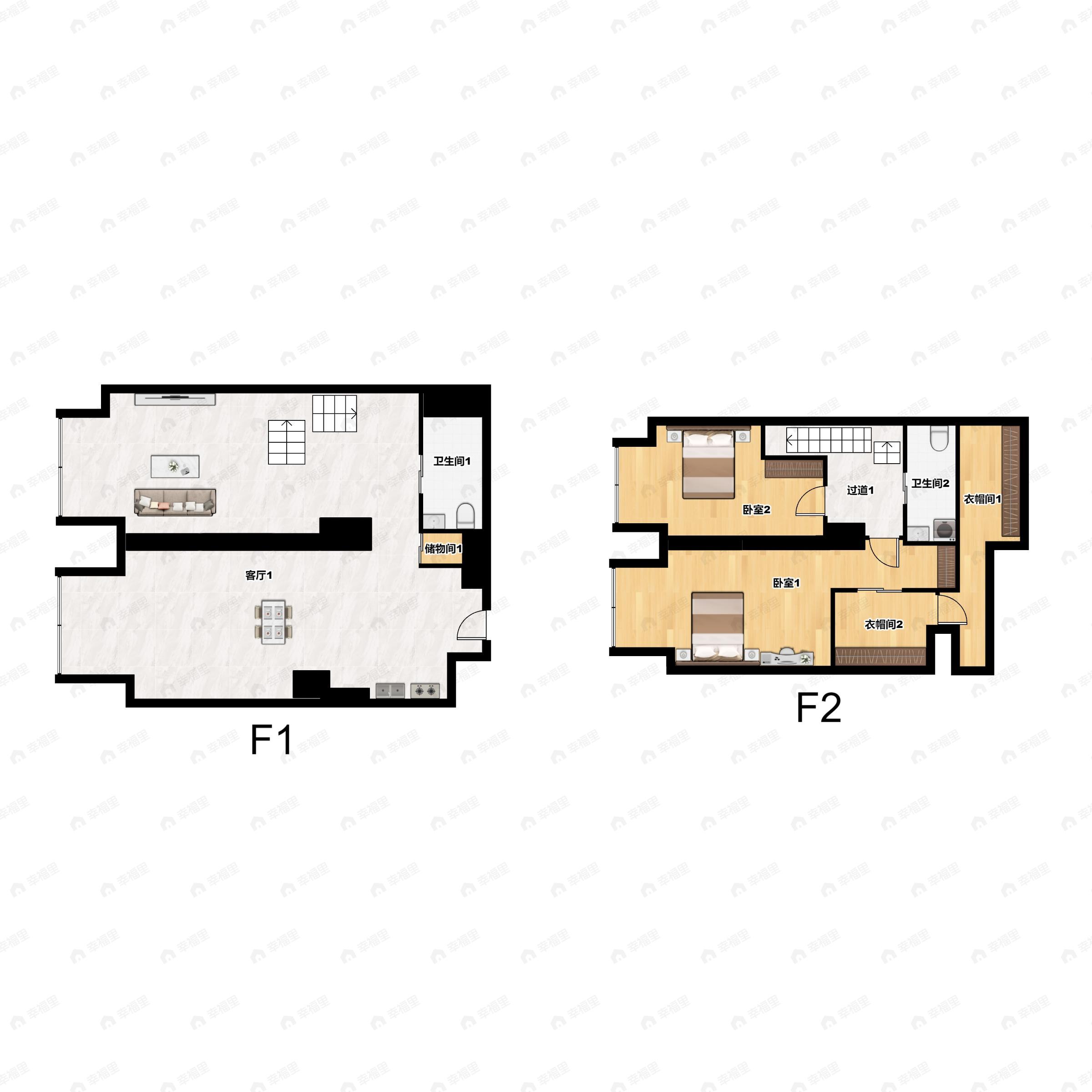 3室2厅2卫建面70平西户型图