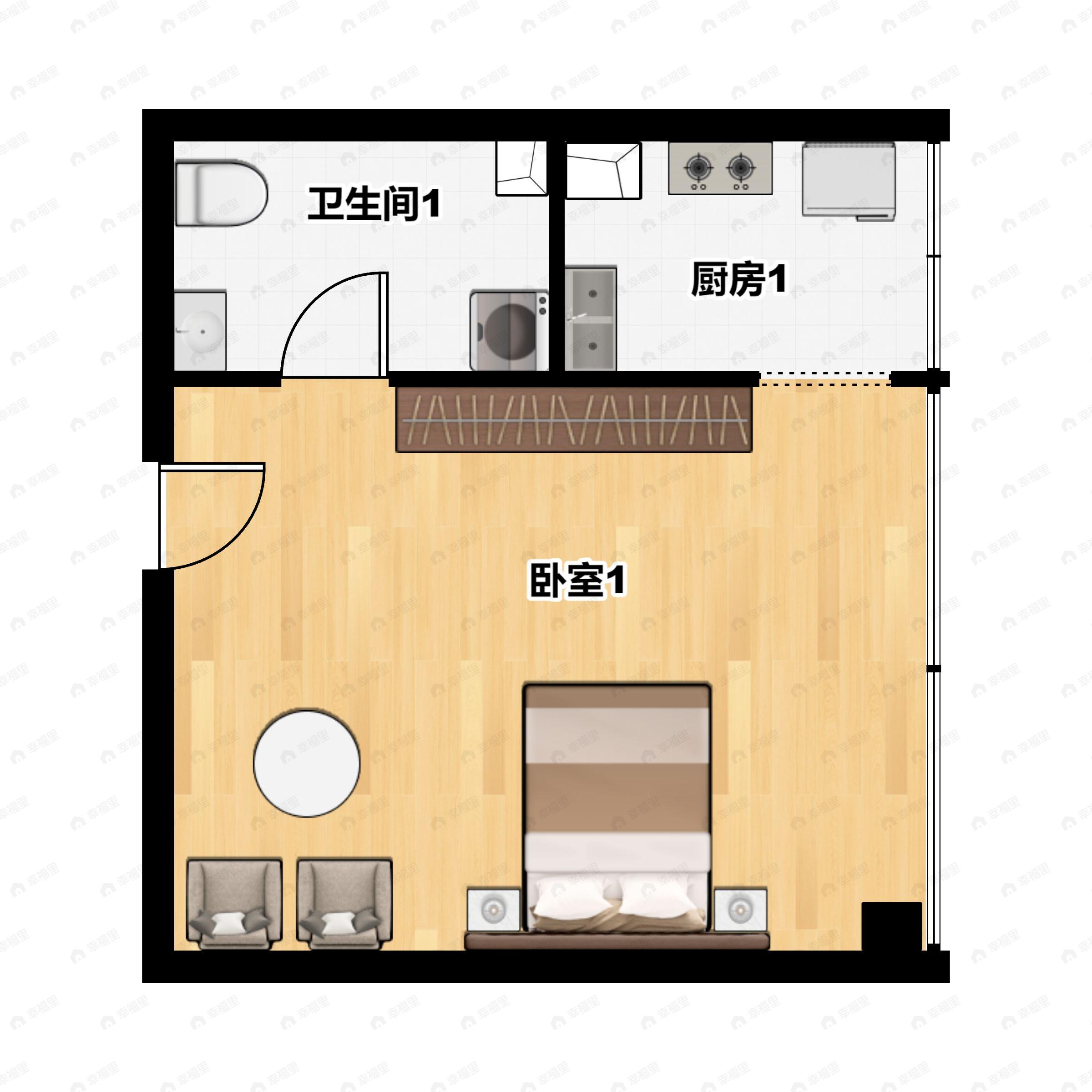 1室1厅1卫建面37平户型图
