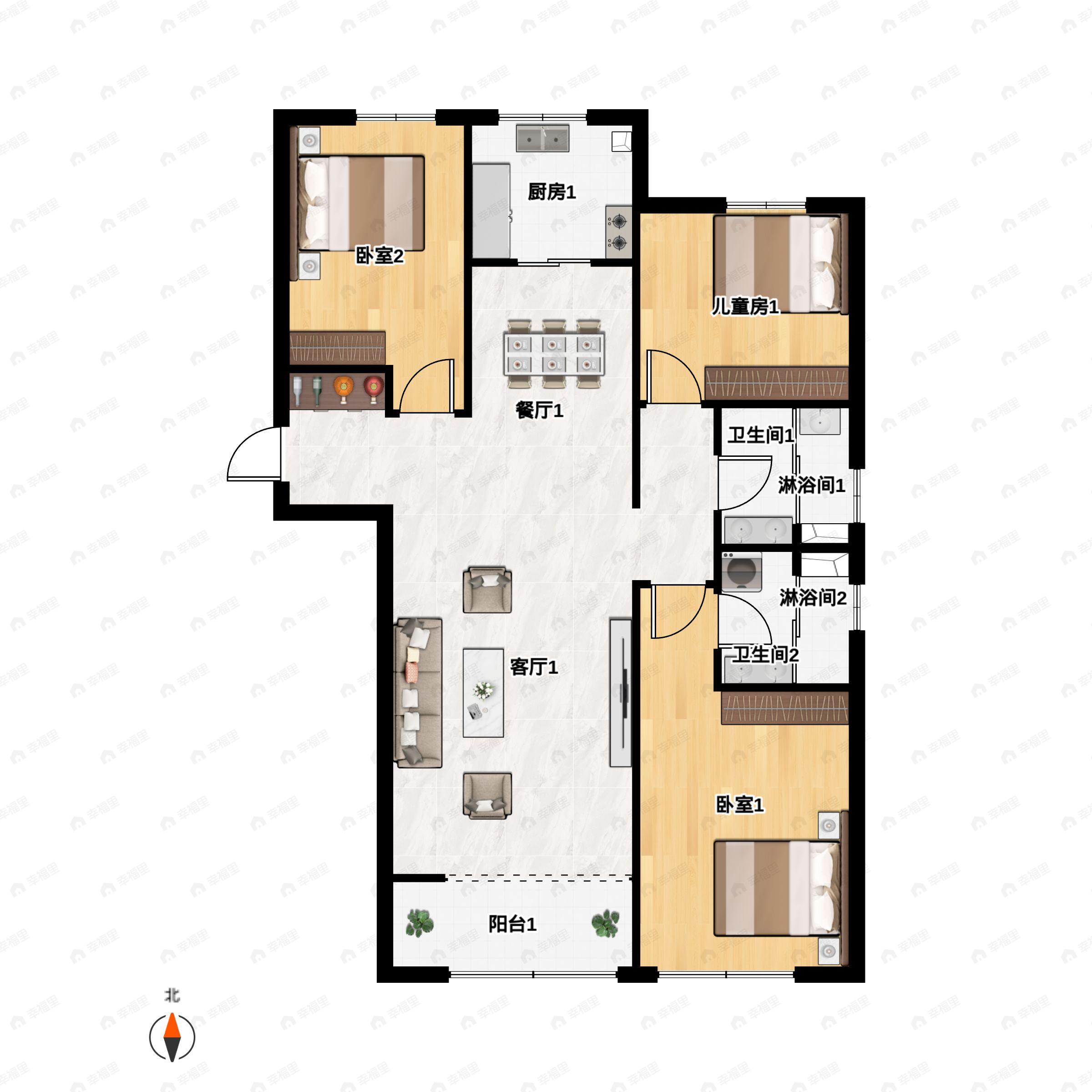 新兴熙园3室2厅2卫户型图